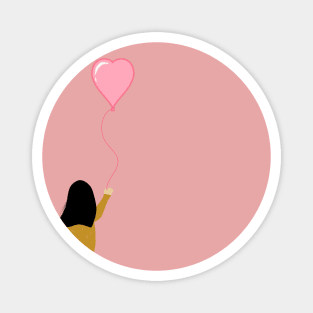 A flying girl with heart Balloon Magnet